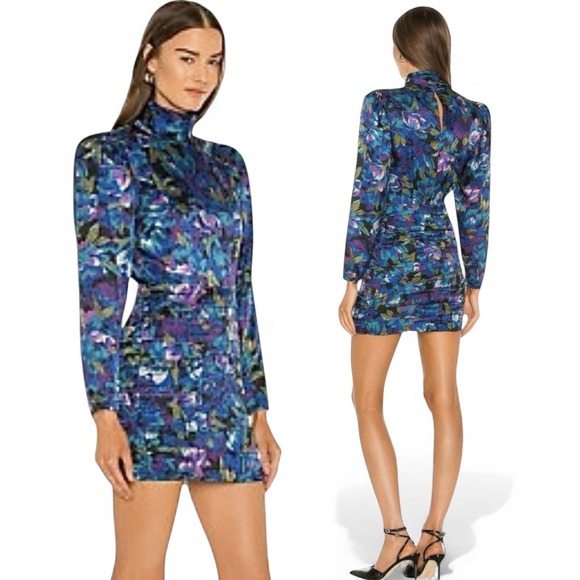 Ronny Kobo Collection Dresses & Skirts - Ronny Kobo Annika Long Sleeve Silk Mini Dress Medium Mock Neck‎ Ruched